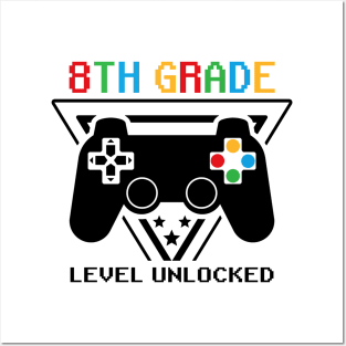 8th Grade Level Unlocked First Day of School Video Gamer Posters and Art